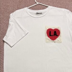 Zara White Tee with Red Heart Pocket